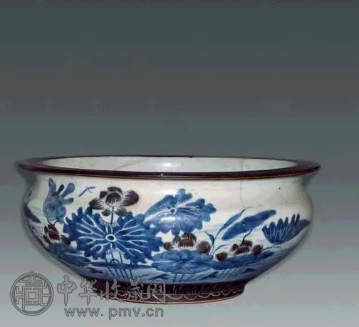 清嘉庆 青花釉里红荷莲纹炉