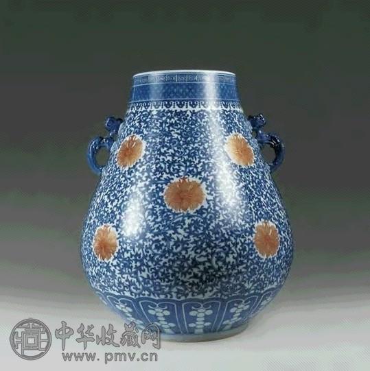 清光绪 青花缠枝莲加金鹿头尊