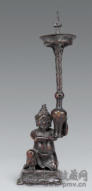 清 铜胡人举灯烛台