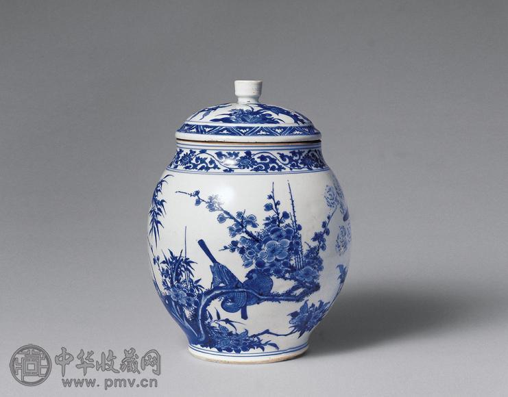 清康熙 青花花鸟纹盖罐