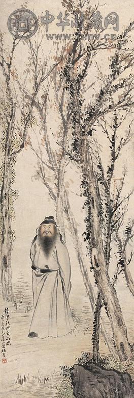 陆恢 金心兰 1900年作 秋林觅句图 立轴 设色纸本