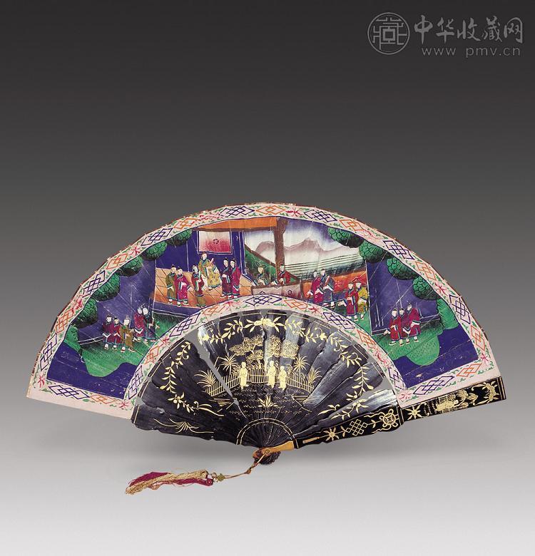 清 竹骨描金人物扇一把