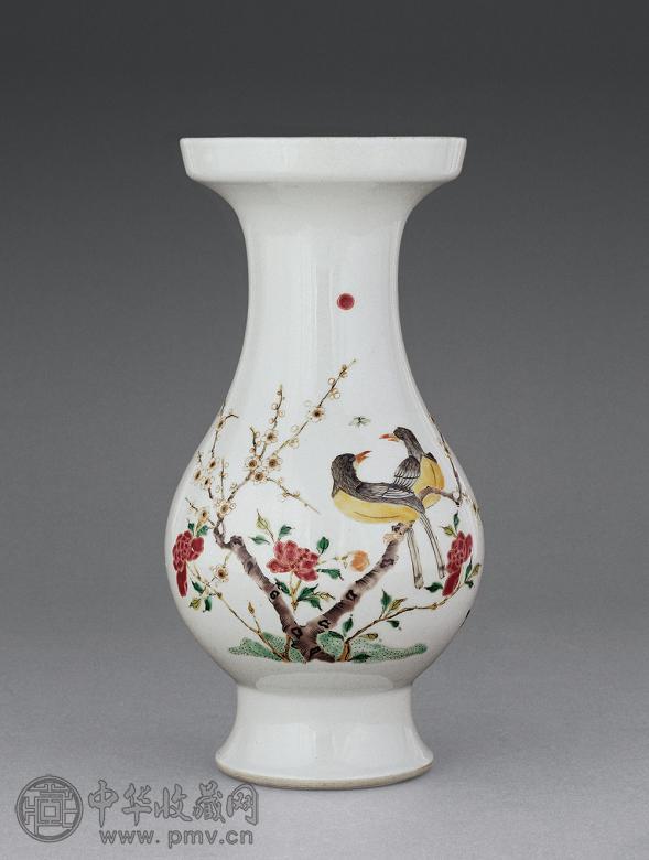 清 粉彩花鸟图盘口尊