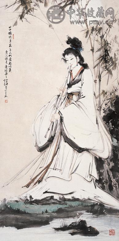 白伯骅 吹箫女 立轴 设色纸本