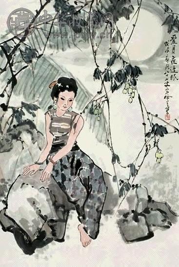 宋吟可 爱月夜迟眠 立轴 设色纸本