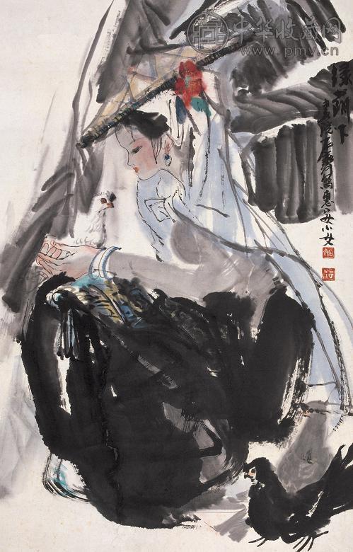 石齐 绿荫下 镜心 设色纸本