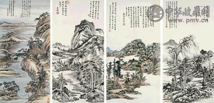 张谷年 仿四王山水 四屏 水墨设色纸本