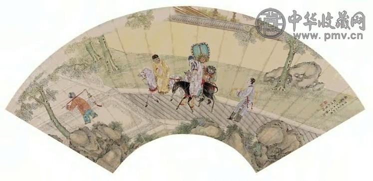 沈鹤 太白醉归图 扇面