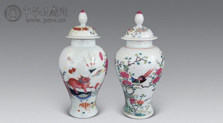 清 粉彩花鸟纹小将军罐(1对)