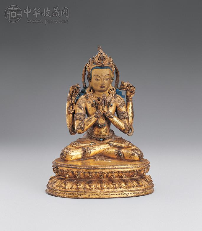 明初 鎏金四臂观音