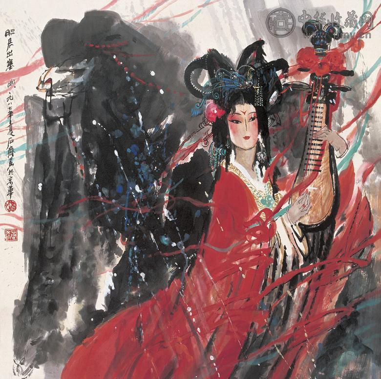 石齐 1987年作 昭君出塞图 镜心 设色纸本