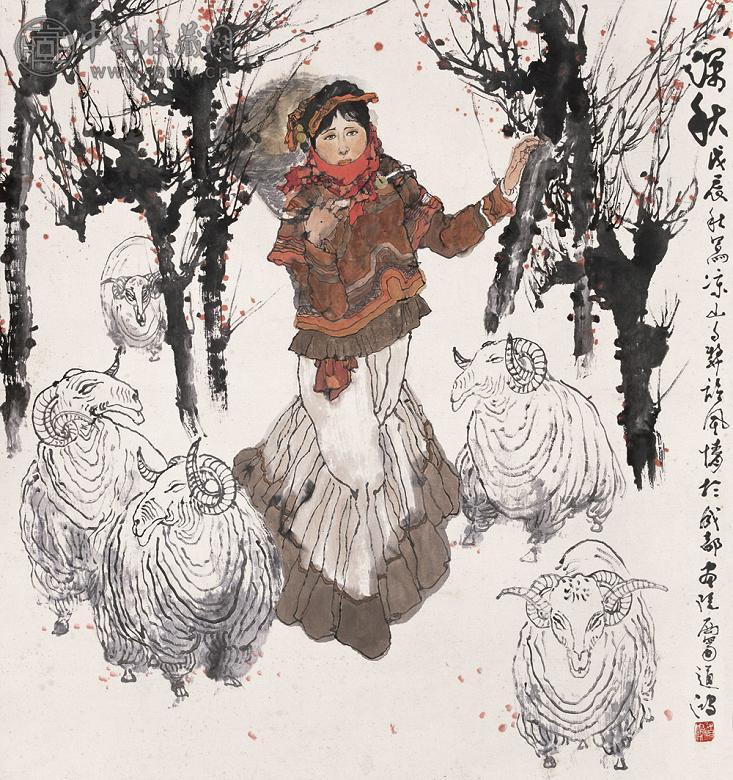 沈道鸿 1988年作 深秋 立轴 设色纸本