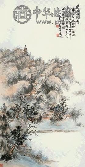 吴徵 1937年 虎丘秋晚图 轴 设色纸本