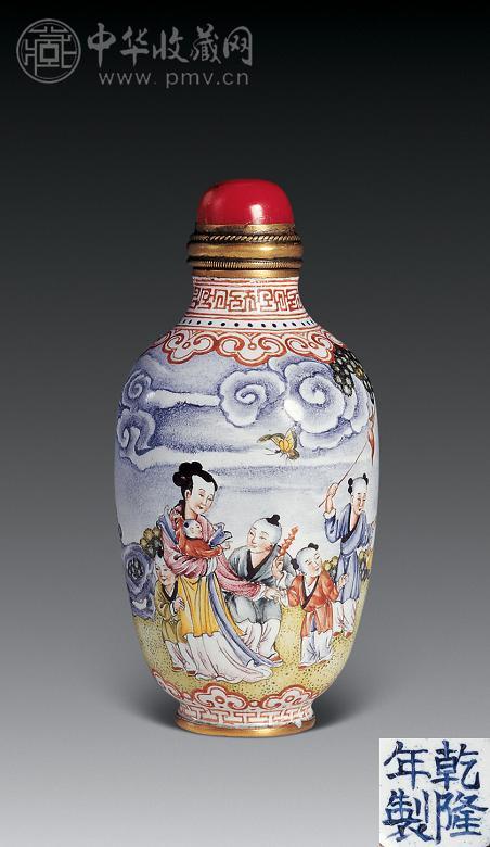 清光绪 铜胎画珐琅婴戏纹鼻烟壶