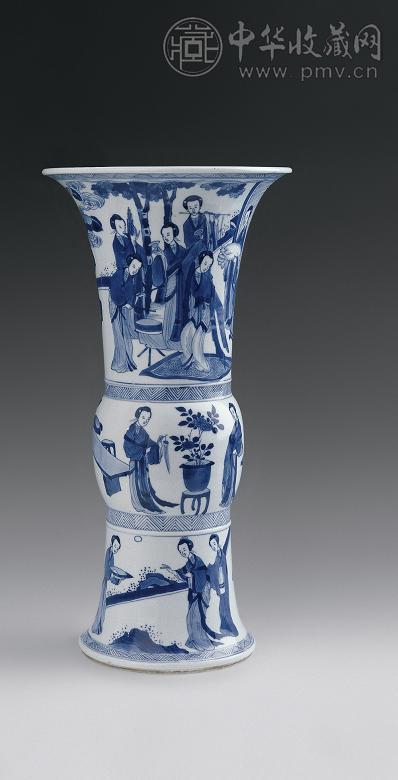清康熙 青花仕女纹花觚