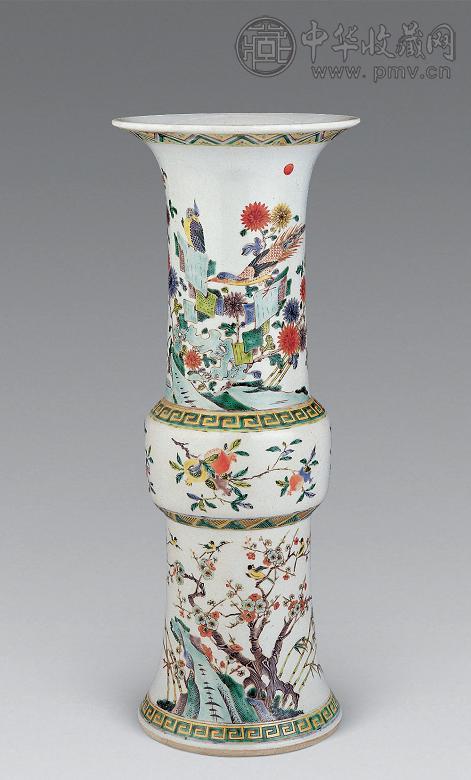 清康熙 五彩花鸟纹觚