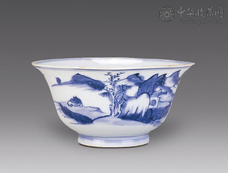 清早期 青花山水人物纹碗