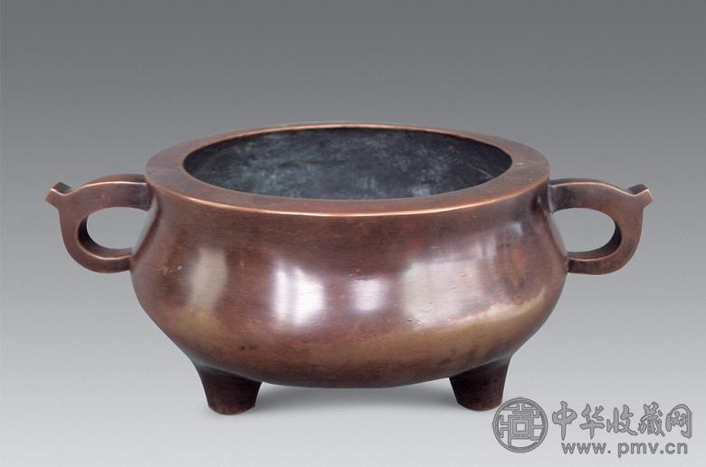 清 铜双耳三足炉