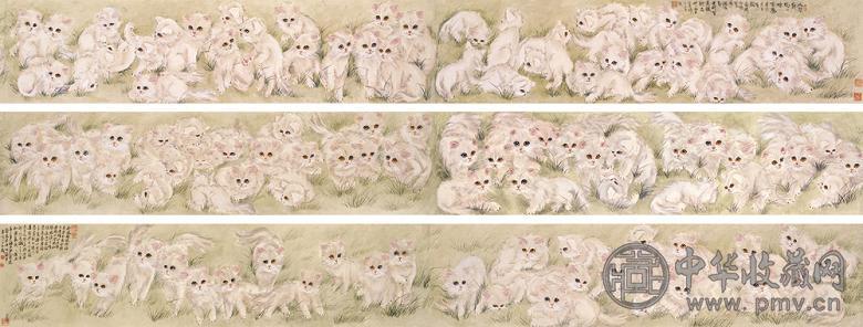 陈莲涛 1988年作 百猫图 手卷 设色纸本 陈莲涛 1988年作 百猫图 手卷 设色纸本