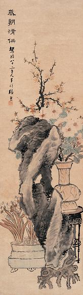 张熊 岁朝清供 立轴 设色纸本