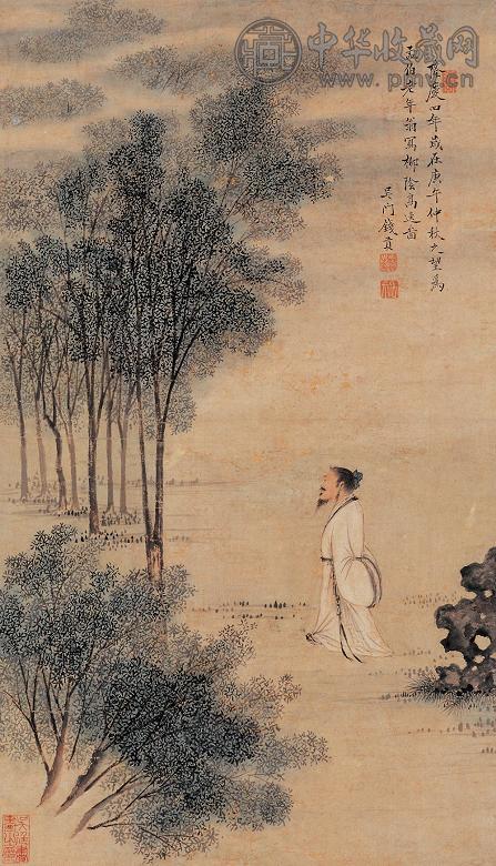 钱贡 1570年作 柳阴高逸图 立轴 设色纸本