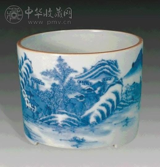 青花山水筒式炉