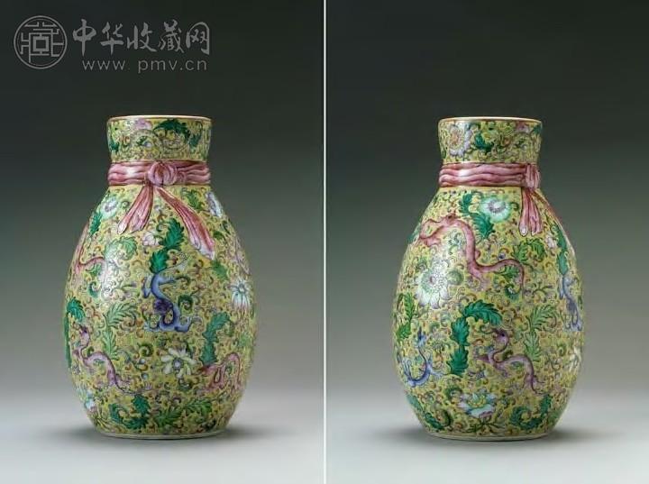 清乾隆 珐琅彩九龙穿花纹雕塑包袱尊