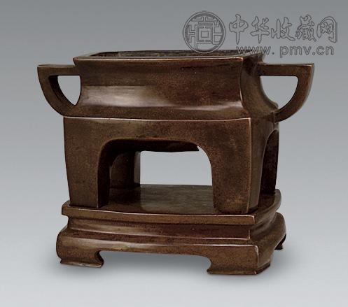 清 铜双耳方炉