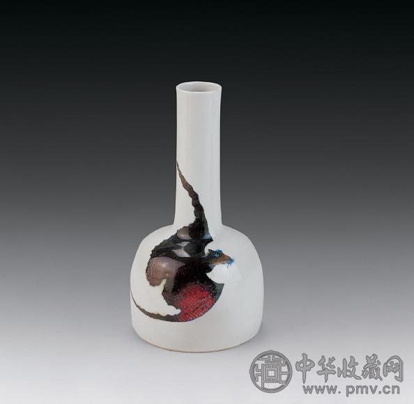 清康熙 青花釉里红蝠纹摇铃尊