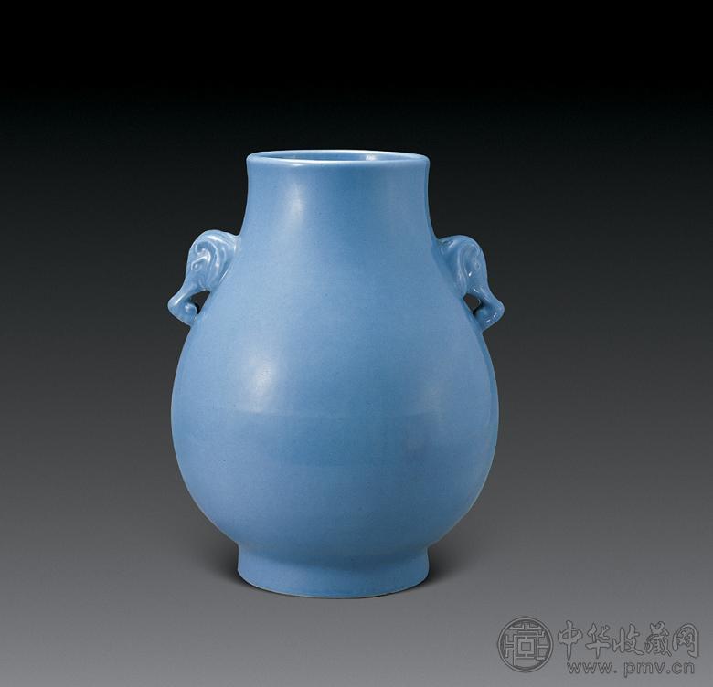 清 天蓝釉象耳尊