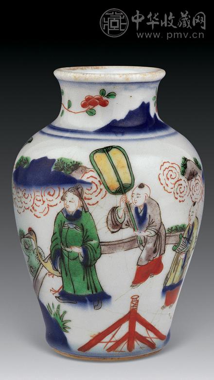 清康熙 青花五彩人物尊