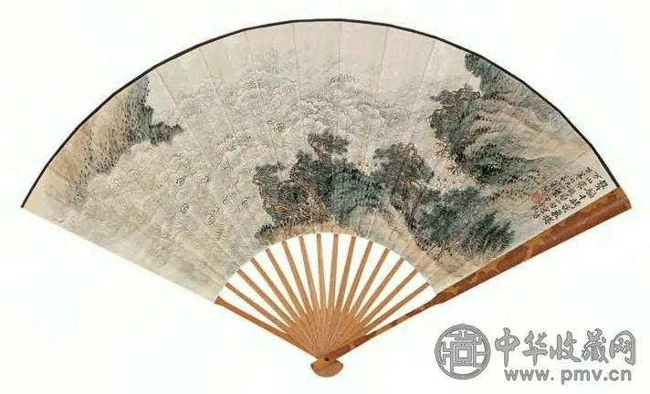 萧愻 甲戌(1934年)作 观潮图 扇面 设色纸本