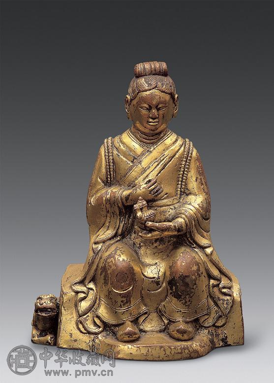 清代 铜鎏金伏虎罗汉像