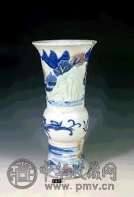 清 素三彩山水花觚