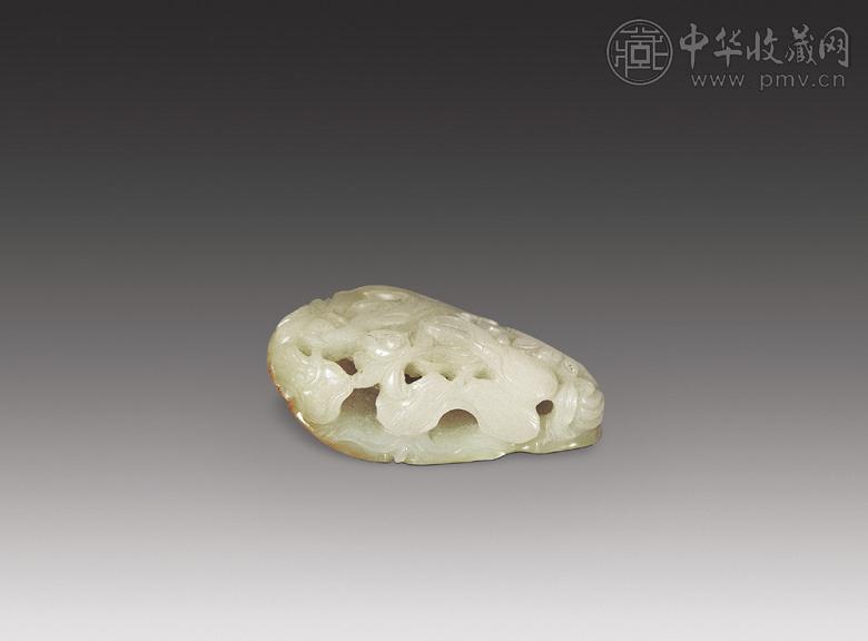 清 白玉透雕留皮荷花佩