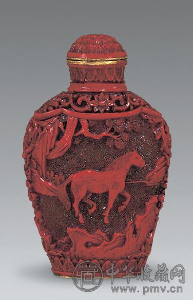 清 铜胎大漆马纹烟壶