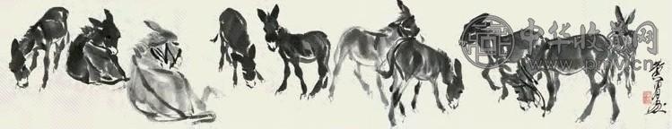 黄胄 十驴图 镜心 纸本色墨