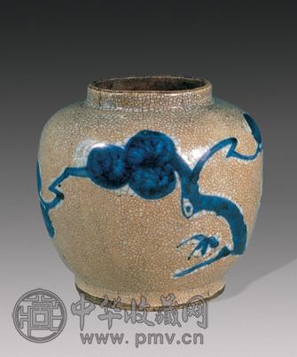 明末 哥瓷青花松鹤罐