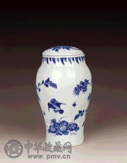 明崇祯 青花花鸟莲子罐