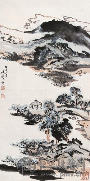 陆俨少 1982年作 江山平远图 立轴 设色纸本