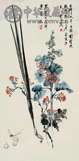 旧蔵　名家 張大千 美人図　氏の書掛け軸　卷绘　領収書付き 安】中国近時代画家「張大千書」紙本「花卉図」額装 掛軸 中国画