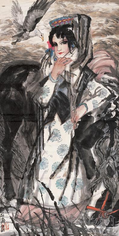 石齐 维族少女 镜心 设色纸本