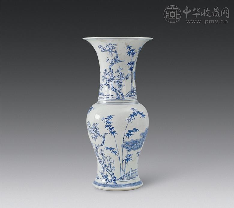 清代 雍正 青花淡描花觚