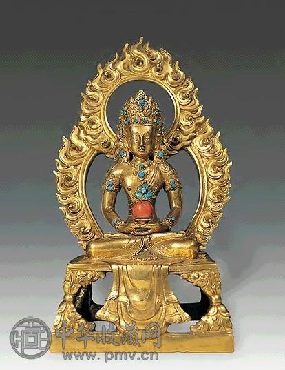 清乾隆 铜鎏金无量寿佛