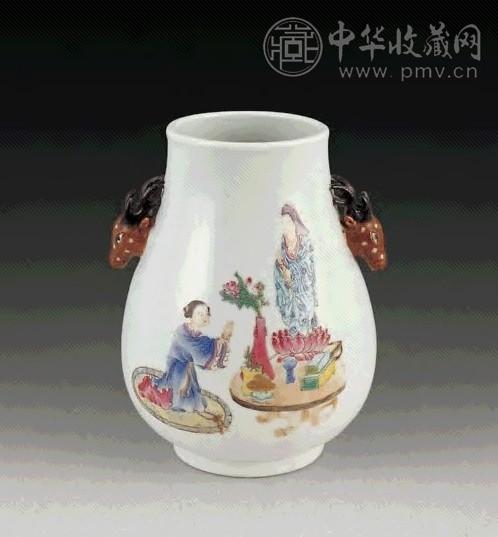 民国 粉彩人物鹿头尊