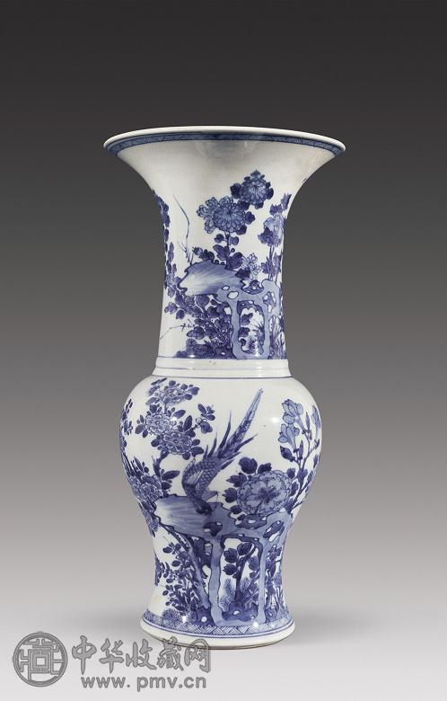 清康熙 青花花鸟纹花觚