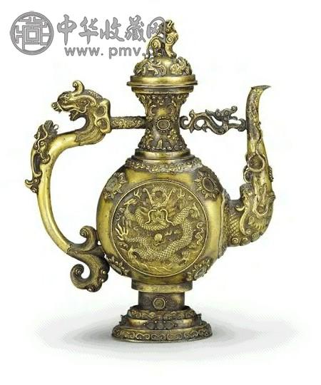 清 康熙 铜鎏金嵌宝龙纹执壶