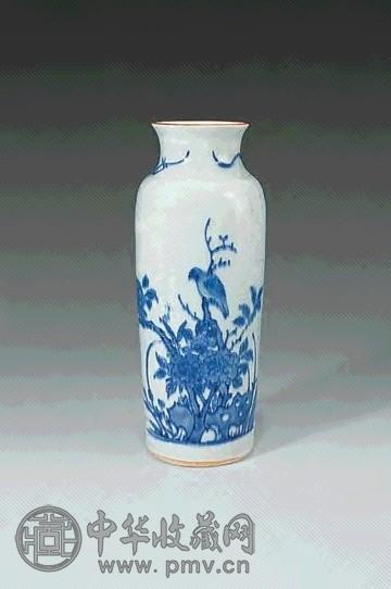 清顺治 青花花鸟小筒瓶