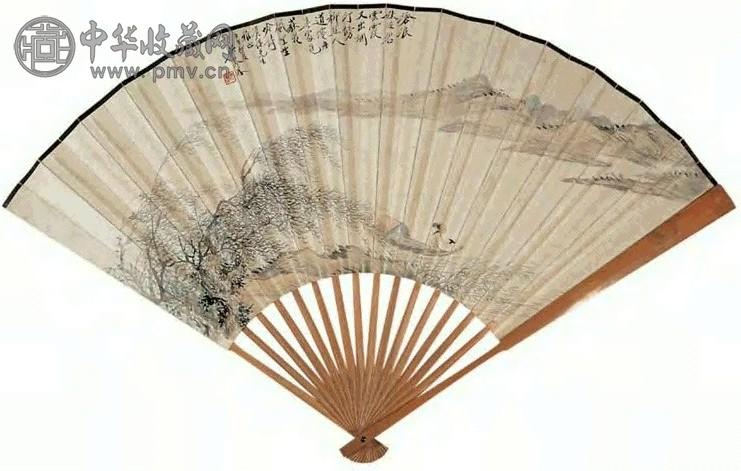 吴琴木 山水成扇 成扇 设色纸本