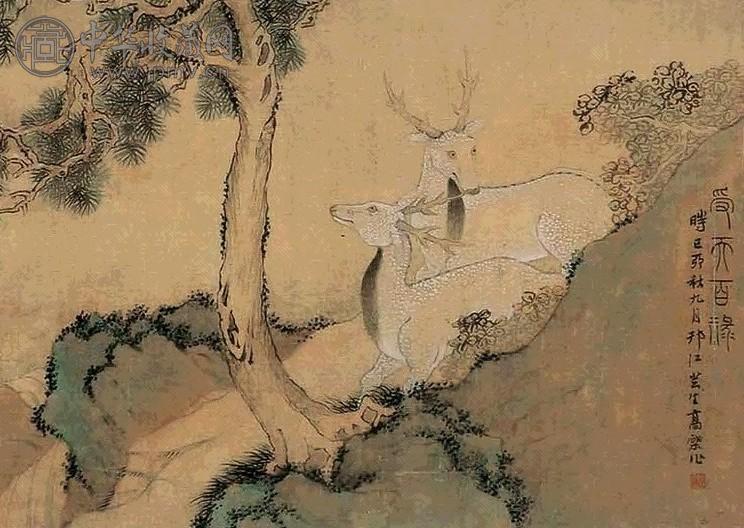 高棨 双鹿图 立轴 设色绢本 高棨 双鹿图 立轴 设色绢本